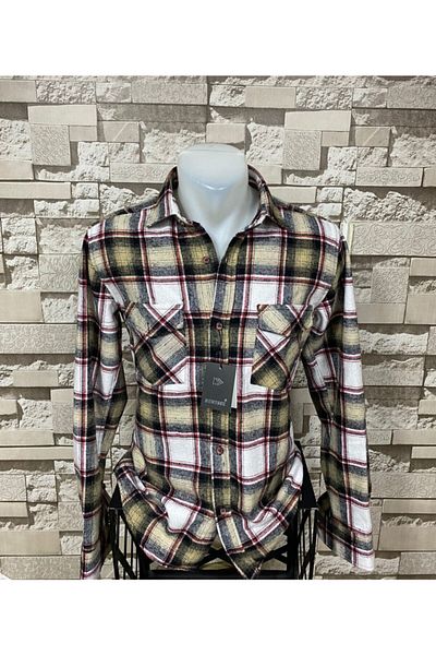 BENESSE Slim Fit Cream καρό Unisex Ξυλοκόπος πουκάμισο