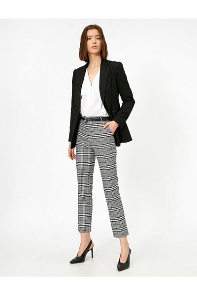 Koton Belt Detailed Plaid Trousers