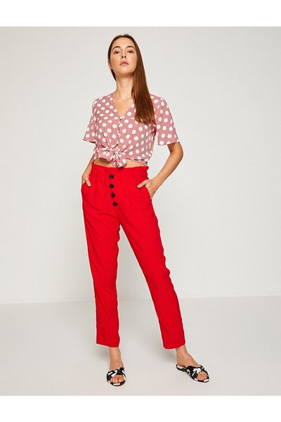 Koton Women's Red Trousers 8YAK42940UW