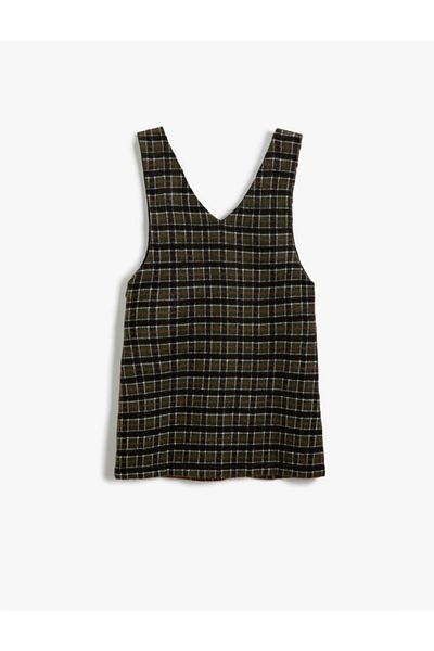 Koton Kariertes Salopet-Kleid aus Tweed mit Taschendetail