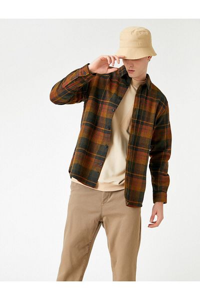 Koton Мъжка оранжева карирана риза Lumberjack карирана