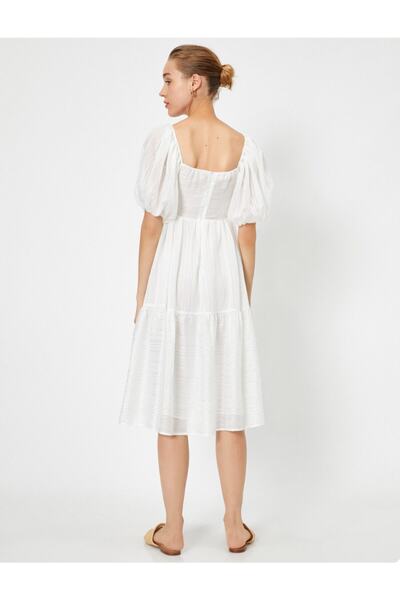 Koton Γυναικείο φόρεμα από βαμβακερό μανίκι σε U-λαιμόκοψη