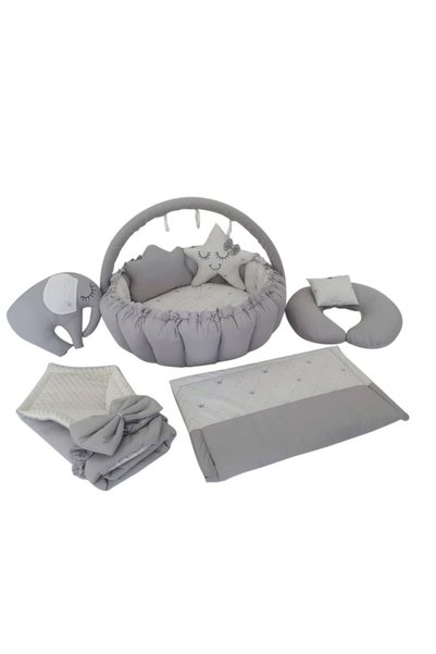Jaju Baby Gri Tasarım Lüx Babynest Oyun Minderi 8 Parça Set