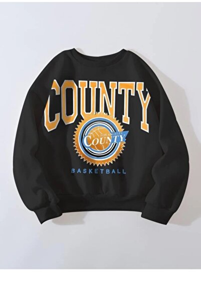 Deocept Дамска черна суитшърт с голям размер и щампован мотив