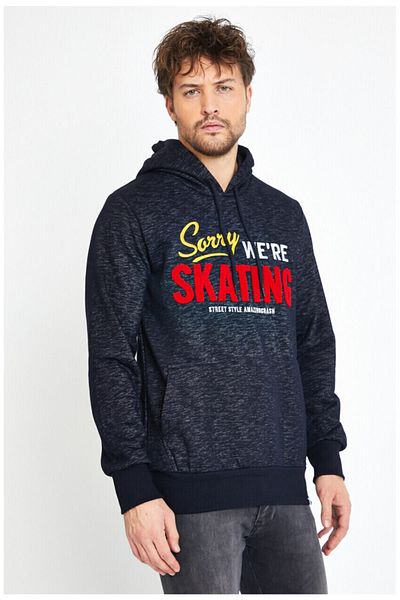 AMAZING CRASH Μπλουζάκι με κουκούλα Unisex Navy Blue με τσέπη καγκουρό με τρία κλωστές