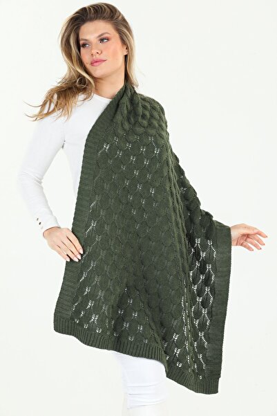 Ocean Openwork Khaki Knitwear Shoulder Shawl