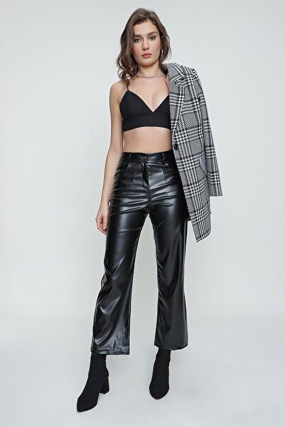 HAKKE Yüksek Bel Deri Pantolon