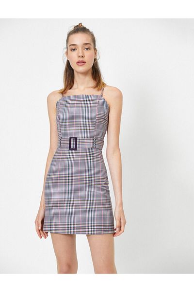 Koton Strappy Checked Belt Detailed Mini Dress