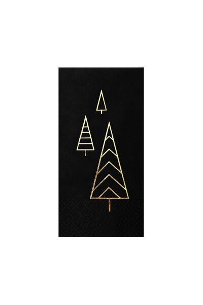 Story 33x33 سم أوراق صنوبر ذهبية منقوشة 16 قطعة مناديل ورقية سوداء اللون