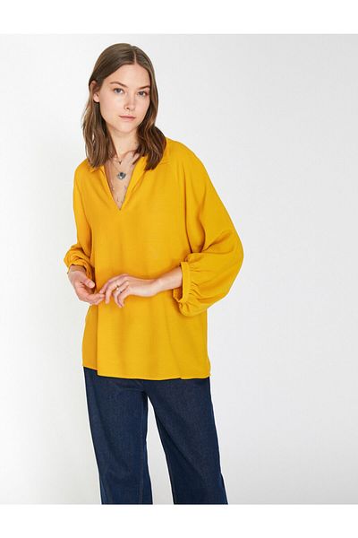 Koton Women's Yellow Classic Collar Blouse 0KAK68943PW