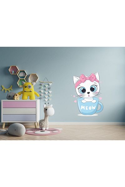 ENGINPRINT Cute Cat in Cup Decorative Multi-Purpose Kids Room Wall Sticker