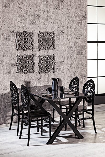 SANDALİE Matrix Maxima Mermer Desenli / Venüs Mutfak Masa Takımı - Siyah