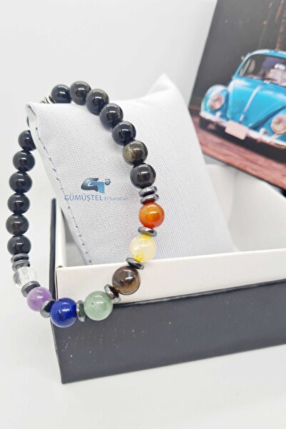 GÜMÜŞTEL EL SANATLARI Sertifikalı Doğal 7 Çakra Bileklik K.kuvars,ametist,l.lazuli,aventurin,k.gözü,sitrin,akik,hematit