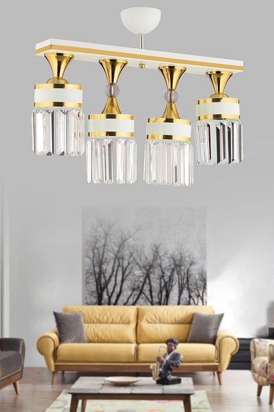 KUZEY AYDINLATMA Deep 4-Piece Crystal Stone Caka White Gold Gilt Luxury Modern Chandelier