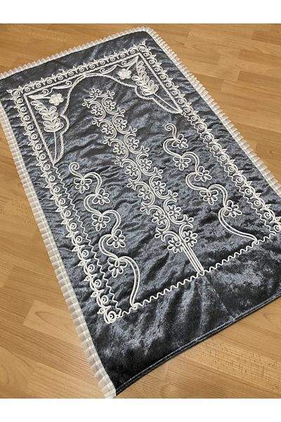 AYHANHOME Anthracite Velvet Dowry Bridal Set Prayer Rug