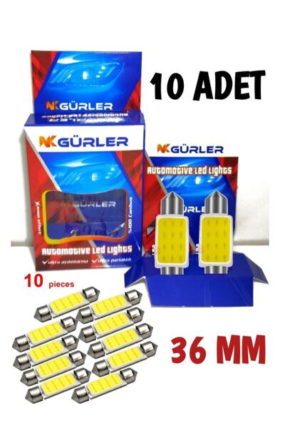gürlerotoaksesuar Sofit Cob Led Ampül 10 Adet 12v 36mm Beyaz Plaka Tavan Iç O...