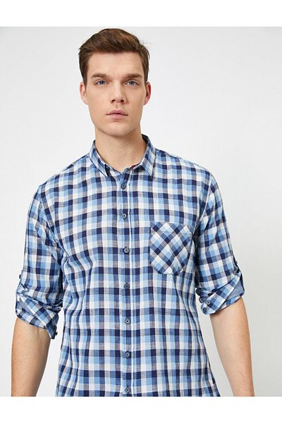 Koton Cămașă de lemn în carouri cu un singur buzunar, slim fit