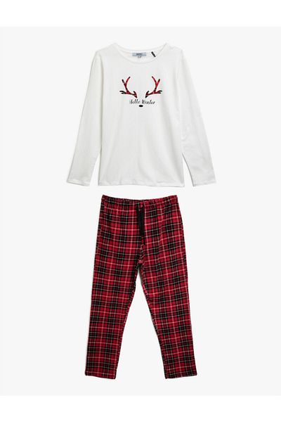 Koton Pajama Set - Family Pajamas | Men's Cotton Letter Printed Plaid