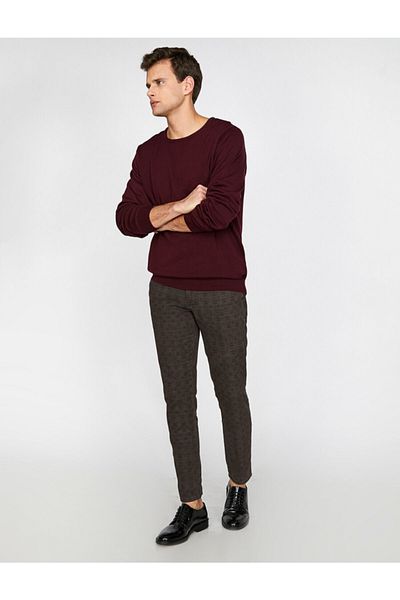 Koton Men's Brown Checkered Trousers