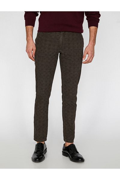 Koton Men's Brown Checkered Trousers