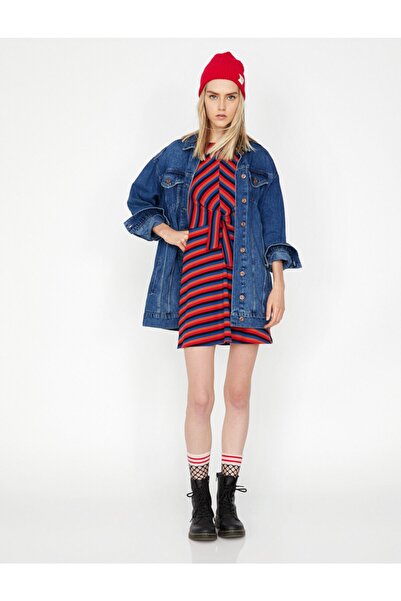 Koton Rot gestreiftes Damenkleid 9KAL81053JK