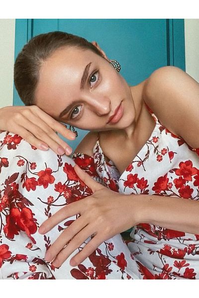 Koton Strappy Floral Patterned Short Sleeve Slit Detailed Maxi Dress