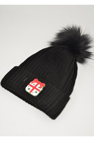 mottomia New Year/Valentine's Day Special Gift Package Figured Pompom Black Color Gift Beanie