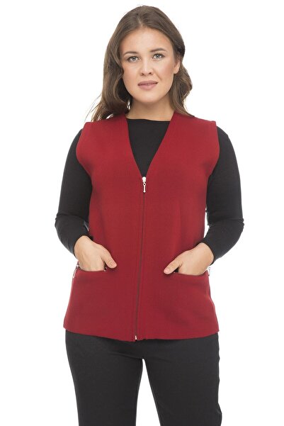 Uludağ Triko Fermuarlı Çelik Yelek Kırmızı