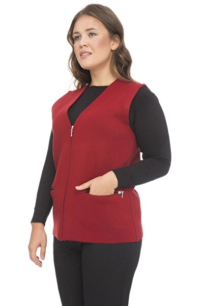 Uludağ Triko Fermuarlı Çelik Yelek Kırmızı