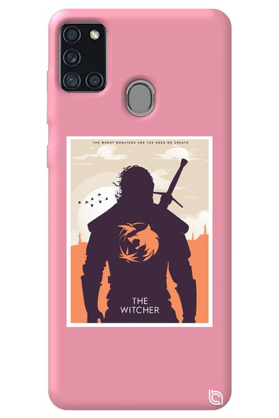 WANNA PROTECT Samsung A21S Pink Color the Witcher Velvet Patterned Silicone P...