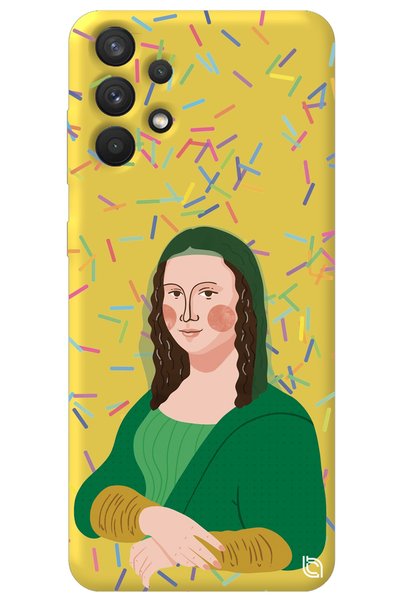 WANNA PROTECT Samsung A32 Yellow Color Mona Lisa Velvet Patterned Silicone Ph...