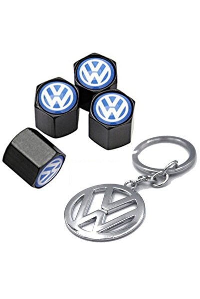 GARDENAUTO غطاء صمام بشعار أزرق من فولكس فاجن Lt - 4 قطع وسلسلة مفاتيح من الكروم