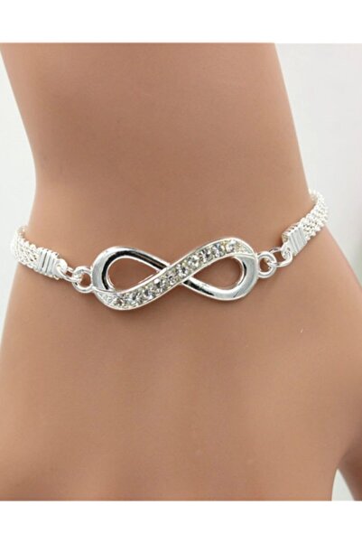 Modaadresiniz Zirkon Taşlı Bay Kadın Gümüş Kaplama Sonsuzluk Bileklik