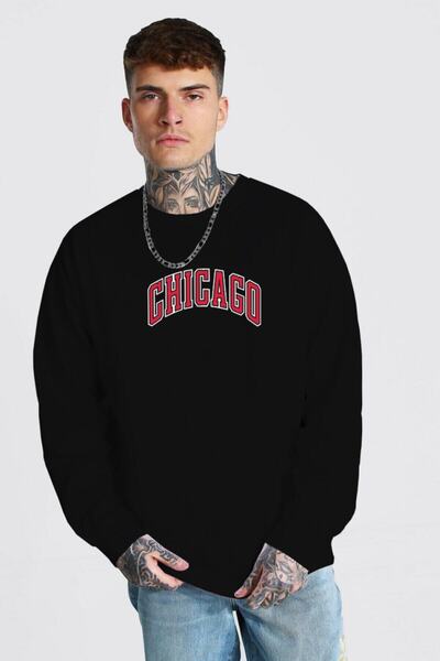 FUWEAR 100% βαμβακερό φούτερ oversize με στάμπα Chicago, unisex