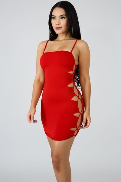Secret Passion Lingerie Țesătură roșie elastică - rochie mini cu șireturi laterale decoltate 438