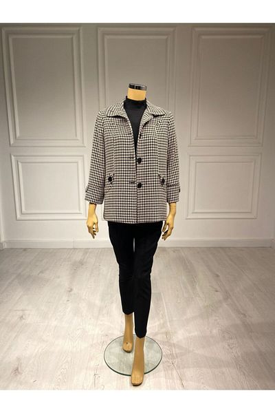 MI Houndstooth Pattern Short Black Coat