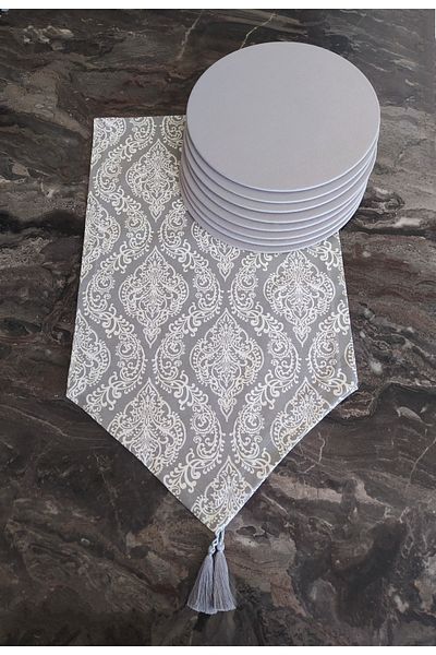 dehaberk Damask Pattern Runner and Placemat Set for 8 Persons