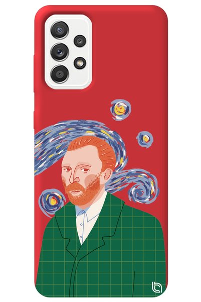 WANNA PROTECT Samsung Galaxy A52 Red Color Van Gogh Velvet Patterned Silicone...