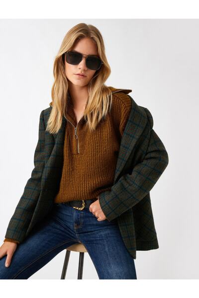 Koton Kordelpullover mit halbem Reißverschluss