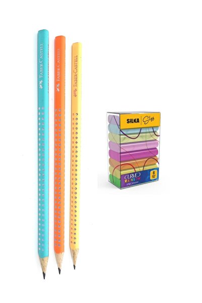 Faber Castell Üçgen Kurşun Kalem Seti Ve 8li Silgi Seti