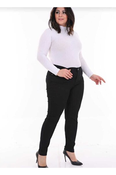 BLUEMOOR بنطلون جينز أسود كبير الحجم بخصر عالٍ من الليكرا