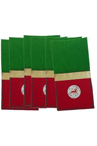 Pinartatolye زخرفة أدوات المائدة للعام الجديد - 6 ملاعق من اللباد لتقديم السكاكين وحامل المناديل