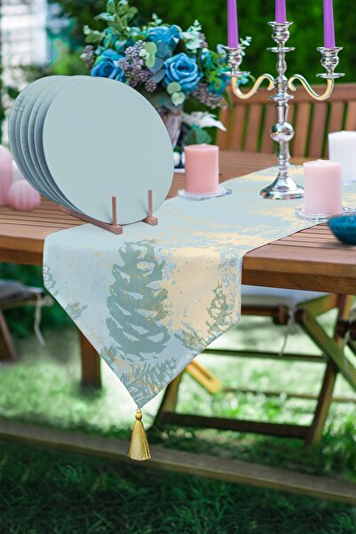 Realhomes Soft Renkli Kozalak Temalı Üçgen Püsküllü Runner 1 Adet & 6 Adet Mi...