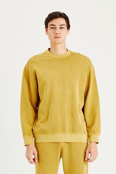 IAMNOTBASIC Men's Mustard Soft Buttoned Vintage Look Dire Sweatshirt