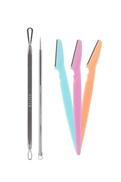 MUJGAN 3'lü Cilt Temizleme Seti 2'li Gümüş Komedon + 3'lü Kaş Usturası