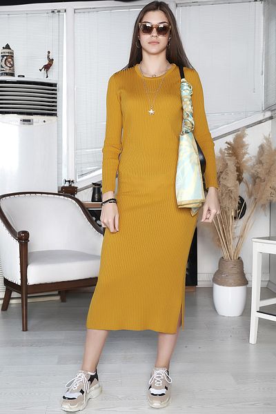 AVORWE Rochie lungă din tricot cu detaliu cu fante în spate de sezon nou