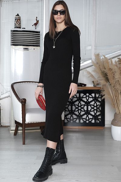 AVORWE Rochie lungă din tricot cu detaliu cu fante în spate de sezon nou