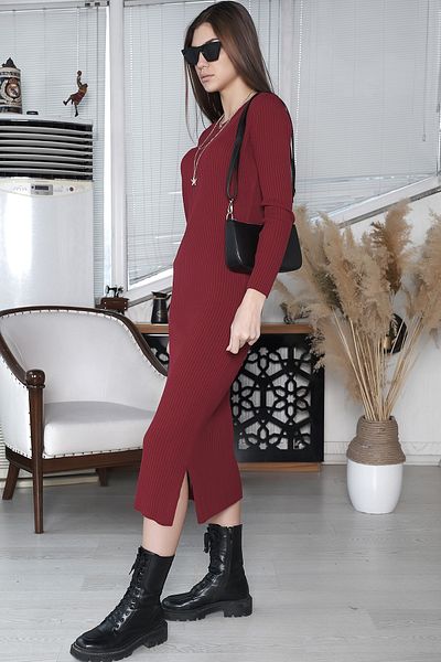AVORWE Rochie lungă din tricot cu detaliu cu fante în spate de sezon nou