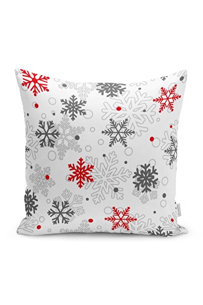 Realhomes Roșu Gri Fulgi de zăpadă cu tematică de iarnă Husă de pernă