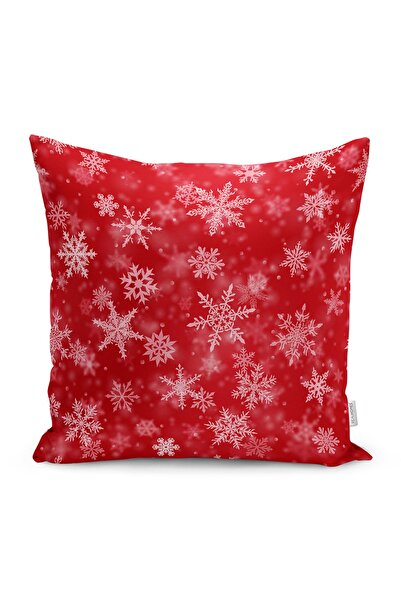 Realhomes Kırmızı Zemin Beyaz Kar Taneli Yastık Kırlent Kılıfı